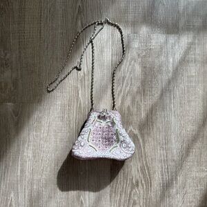 Vintage Vanessa Beaded Evening Pink Purple Mini Crossbody Clutch Bag Purse